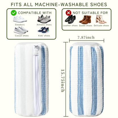 Anybar Shoe Washing Machine Bag Sneaker Laundry Bags Cleaning Shoes- for Washer and Dryer Microfiber Sneakers Shoe Wash Bag with Self Locking Zipper 2PCS Reusable Cleaner Bags (Blue White) - color: Blue White