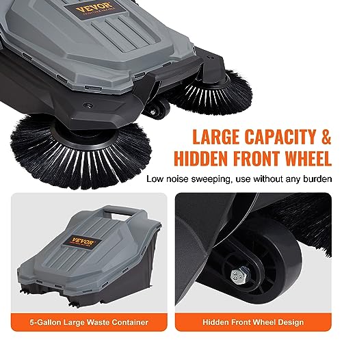 VEVOR Walk-Behind Hand Push Floor Sweeper with 25.6" Sweeping Width - color: Gray + Black