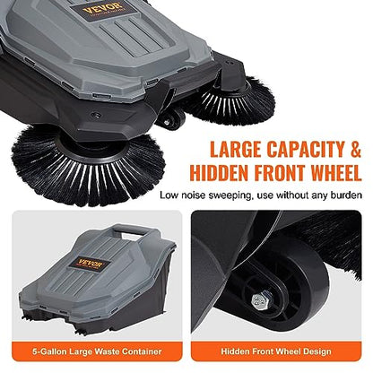 VEVOR Walk-Behind Hand Push Floor Sweeper with 25.6" Sweeping Width - color: Gray + Black