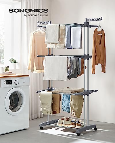 SONGMICS 4-Tier Clothes Drying Rack, Foldable, Rolling, 66.6-Inch Tall - color: Dove Gray, style: 4-Tier