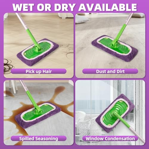 8 Pack Reusable Mop Pads for Swiffer, Microfiber Dry Sweeping Cloths - color: Purple