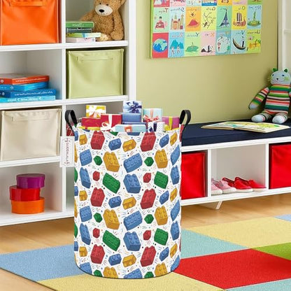 QUEENLALA Foldable Waterproof Round Fabric Laundry Basket Home, Blocks - color: Round-Blocks