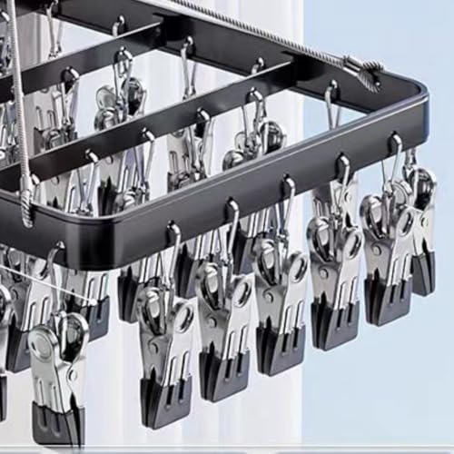Pants Hanger Clothes Laundry Drying Rack with Clip Metal Black - color: Black