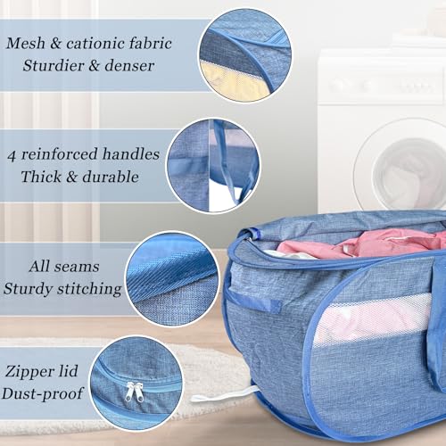 Upgraded 100L Extra Large Mesh Pop Up Laundry Hamper with Lid and Handles. XL Closet Storage Bins, Dirty Clothes Basket for Dorm Home, Foldable Laundry Basket. Blue. H - color: Navy