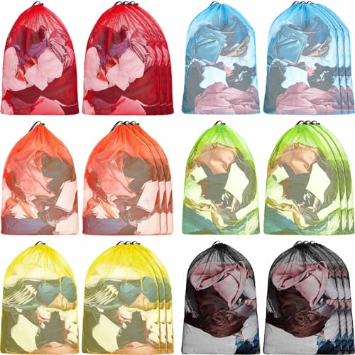 Berlune 24 Pcs 32x24 in Large Laundry Bag Colorful Extra Large Mesh Laundry Bag Bulk with Drawstring Heavy Duty Mesh Machine Washable Drawstring Pouch - size: 32*24in