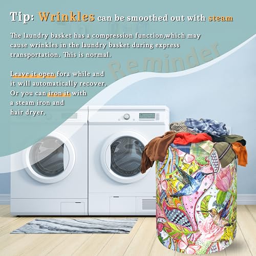 Floral Hummingbird Laundry Basket Oxford Cloth Hamper 18.9x16.5 Inch - color: Boho Pink Flowers With Hummingbird