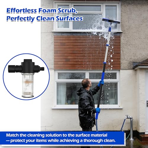5-20FT Solar Panel Cleaning Brush Kit - Telescopic Pole with Dual Action Flip-Lock & Screw Fixing, Water Flow & Soap Dispenser, Ideal for Snow Removal, Windows, Boats, RVs, Decks