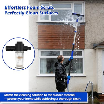 5-20FT Solar Panel Cleaning Brush Kit - Telescopic Pole with Dual Action Flip-Lock & Screw Fixing, Water Flow & Soap Dispenser, Ideal for Snow Removal, Windows, Boats, RVs, Decks