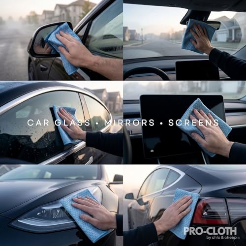 PRO-CLOTH Window & Glass Cleaning Cloths (6-Pack, 12 x 16") – Premium Honeycomb Microfiber Cloths for Windows, Mirrors, Car Glass & Screens, Water Only, Lint-Free, Streak-Free + Mini Silicone Squeegee