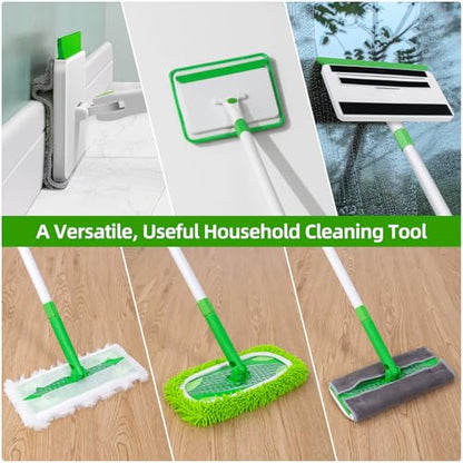 Baseboard Cleaner Tool with Handle, Extendable Long Handle Baseboard Floor Cleaning Tool Duster with Reusable Pads for Floorboard - color: Green