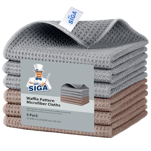 MR.SIGA Waffle Weave Cleaning Cloths, Ultra Absorbent and Lint Free, 6 Pack