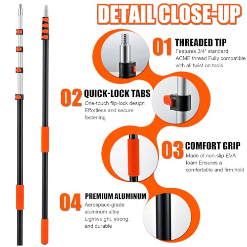 26FT Light Bulb Changer Kit, Telescoping Pole with 2 Gripper Baskets