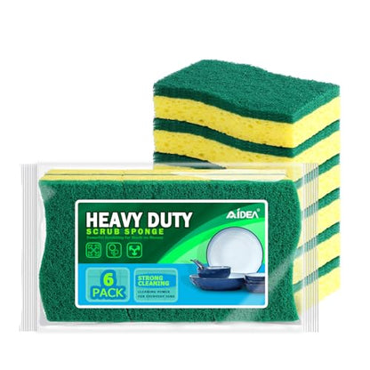 AIDEA Sponges Kitchen, Heavy Duty Scrub Sponge, 6Count, Sponges for Dishes - color: Green