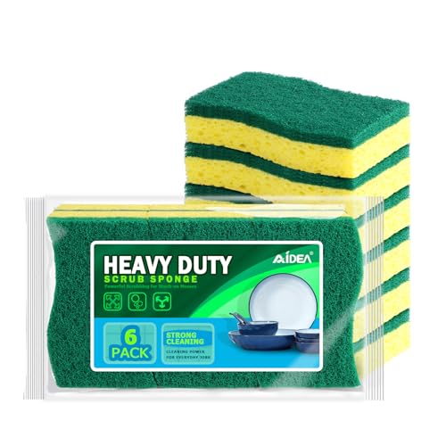 AIDEA Sponges Kitchen, Heavy Duty Scrub Sponge, 6Count, Sponges for Dishes - color: Green