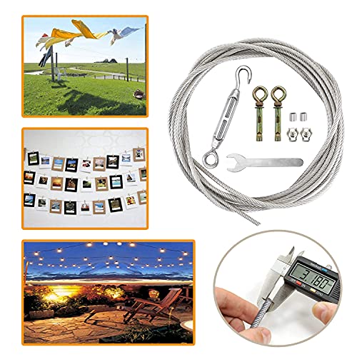 MHY 32Ft Heavy Clotheslines,Outdoors 304 Stainless Steel Clothes Line,Heavy Duty Cable Wire Rope with Retractable System，Windproof Clothes Rope for Outdoor/Indoor/Home/Drying/Curtain Hanging - size: 32ft