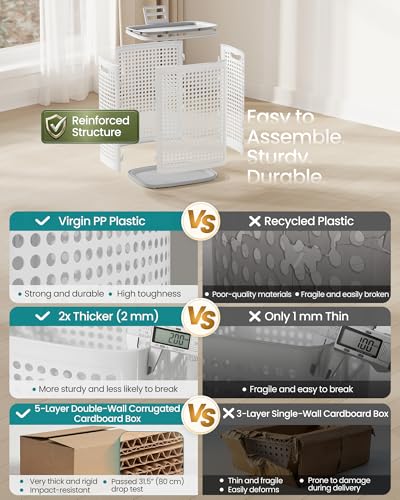 SONGMICS Laundry Hamper with Lid, 75 L Ventilated Basket, Cutout Handles - color: White + Gray, size: Lid