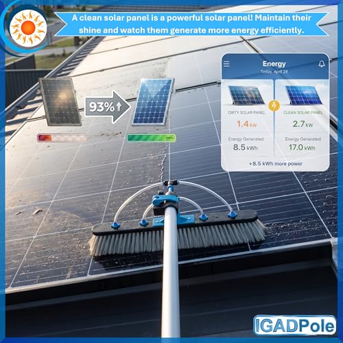 IGAD Solar Panel and Window Cleaning Kit with 24ft Extendable Pole, 2 Water Fed Brushes, 33ft Hose, Blue, 16 Inches, Nylon, Aluminum - size: 24ft Pole Kit