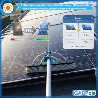 IGAD Solar Panel and Window Cleaning Kit with 24ft Extendable Pole, 2 Water Fed Brushes, 33ft Hose, Blue, 16 Inches, Nylon, Aluminum - size: 24ft Pole Kit