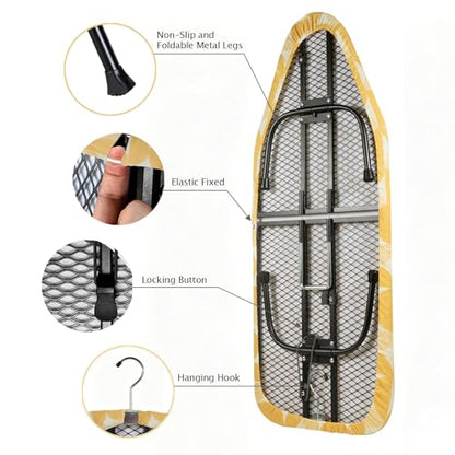 SheeChung Small Ironing Board 12"x32",Mini Ironing Board with Metal Mesh - style: Yellow Semicircle-32"x12"