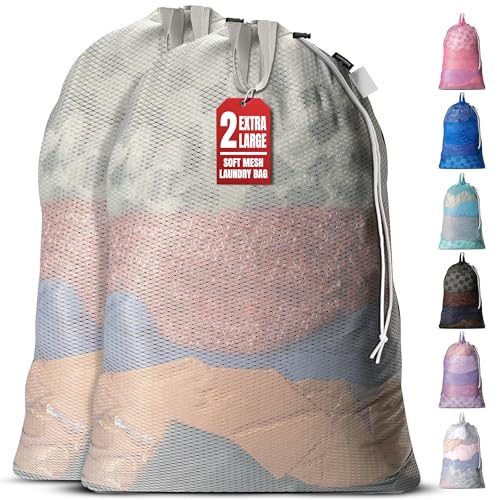 Handy Laundry Mesh XL Laundry Bag 24"x36" 2-Pack with Shoulder Strap, Grey - color: Grey, size: 2-Pack