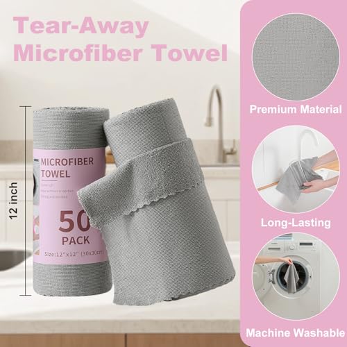 Jessy Home 2 Roll Reusable Paper Towels,100 Sheets Tear Away Microfiber Cleaning Cloth, Lint Free Cleaning Rags for Kitchen, Dishcloth,Household Cleaning Supplies - color: Ash Gray