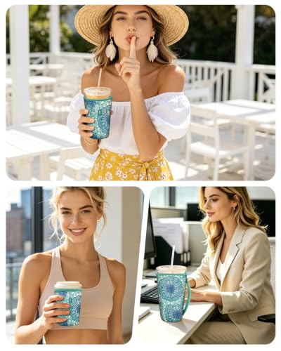 Fintie 3 Pack Reusable Iced Coffee Sleeve Insulated Drink Cup Cover - color: Emerald Illusions