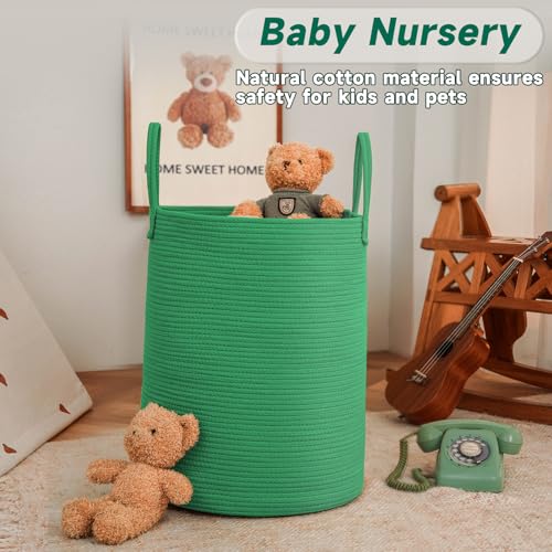 JMvicyroam 60L Cotton Rope Laundry Basket Hamper, Dark Green - color: Dark Green, size: 60L