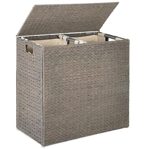 Best Choice Products Large Laundry Hamper with Lid, Natural Handwoven Hyacinth Laundry Basket, W/Removeable & Washable Liner Bag, Portable, Handles, 30 Gallon (114 liters) - Gray - color: Gray, size: Large, 114L