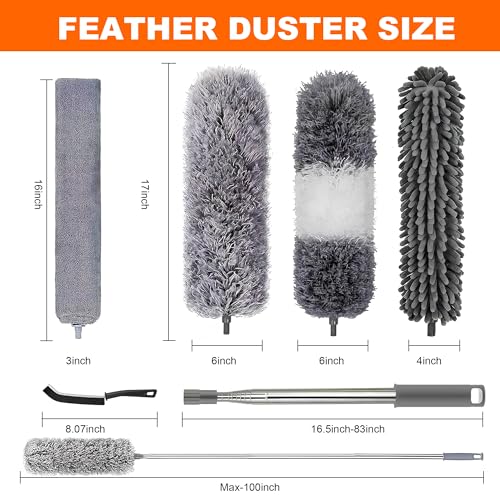 Duster with Extension Pole | Washable Cleaning Duster Kit with DusterHeads - size: 5 Piece Set