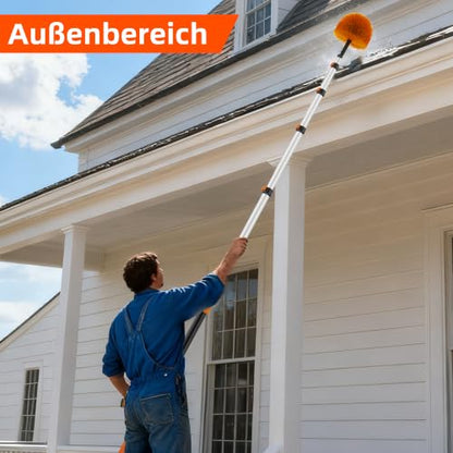 26 FT Reach Cobweb Duster with 5-20FT Telescoping Pole, Dual Action Flip-Lock & Screw Fixing Design, Washable Reusable Duster for High Ceilings, Fans & Home Cleaning - size: 5-20FT