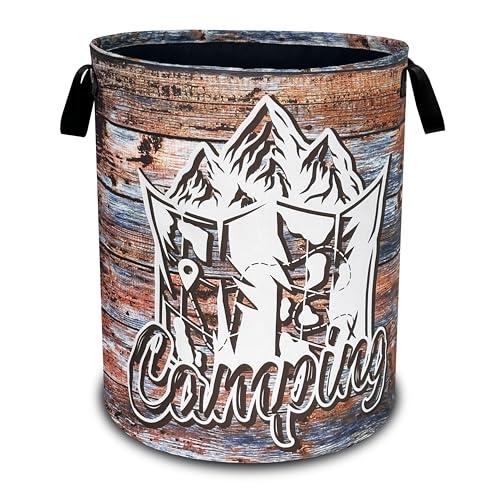 Camping Mountain Camper Laundry Basket Foldable Oxford Cloth 18.9 x 16.5 In - color: Camping