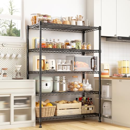 REIBII 63" H 5-Tier Heavy Duty Storage Shelves, 1020 lbs, 2-in-1 Adjustable - size: 5 Tier-14"D x 29"W x 63"H