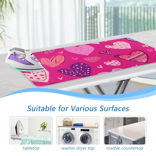 Hot Pink Doodle Hearts Stars Valentine Ironing Mat Portable Ironing Pad Blanket with Silicone Iron Rest for Table Top Travel Heat Resistant Double-Side Using Large 47x28 Inch Foldable - color: Hot Pink Doodle Hearts Stars