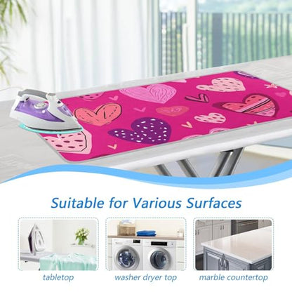 Hot Pink Doodle Hearts Stars Valentine Ironing Mat Portable Ironing Pad Blanket with Silicone Iron Rest for Table Top Travel Heat Resistant Double-Side Using Large 47x28 Inch Foldable - color: Hot Pink Doodle Hearts Stars