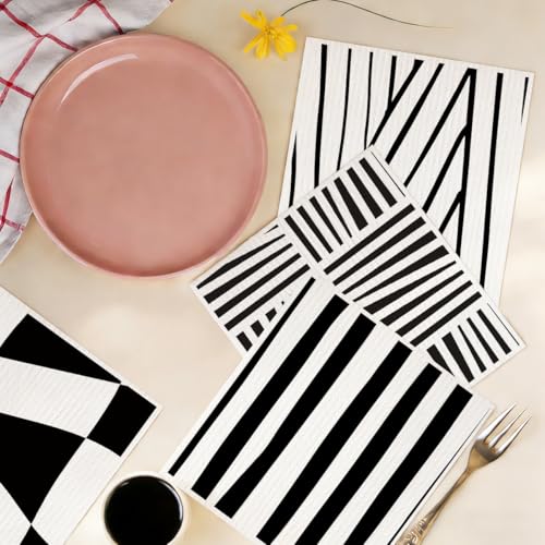 6 Pack Swedish Dishcloths Black White Geometric Kitchen Towels 03 - color: Multi 1523