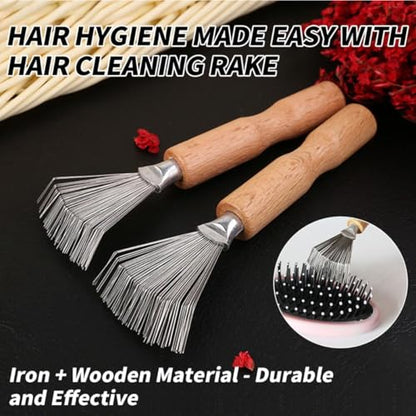 2Pcs Hair Brush Cleaner Tool, Wooden Handle Wire Lint Remover for Hair Brushes, Portable Hair Remover Brush for Cleaning Hair, Dust & Lint from Brushes, Combs & Upholstery