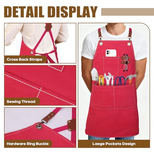 Aprons For Women Men With Large Pockets, Waterproof Cotton Chef Aprons For Cooking Server Grilling Bbq Kitchen - color: Light Pink