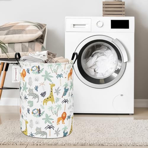 QUEENLALA Foldable Waterproof Round Fabric Laundry Basket Home, Animal - color: Round-Animal