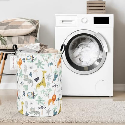 QUEENLALA Foldable Waterproof Round Fabric Laundry Basket Home, Animal - color: Round-Animal