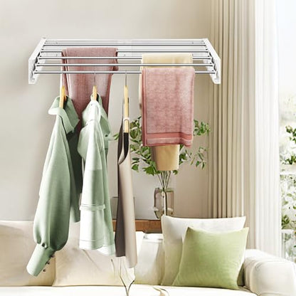 ZdwCyl Wall Mounted Drying Rack,32 inches,Foldbale, Clothes Drying Rack,Laundry Drying Rack Wall Mount,Drying Rack Clothing Space Saver,Retractable,Collapsible,Folding Laundry Rack,White - style: White-Stainless Steel