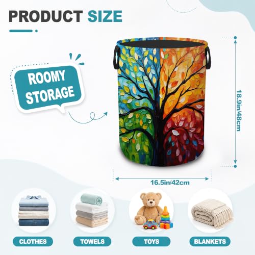 Laundry Hamper,Colorful Tree Of Life Collapsible Laundry Basket with Handles,Four Seasons Tree Waterproof Oxford Cloth Clothes Organizer for Bedroom Bathroom Dorm Nursery,16 x 20 Inch - color: Colorful Tree Of Life,Four Seasons Tree