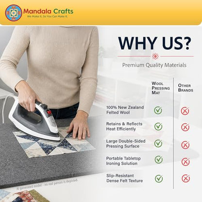 Mandala Crafts 8 × 10 Inch 100% New Zealand Wool Pressing Mat Ironing Pad - size: 8 X 10 Inches Mat