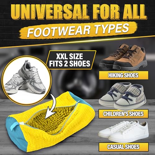 2 Pcs Reusable Shoe Washing Machine Bag, XXL with Zipper, Yellow - color: Yellow