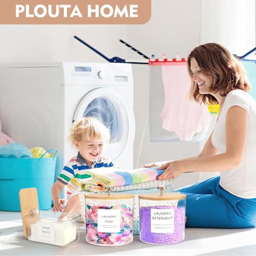 3 Pack Laundry Room Organization Storage Containers, Plastic Clear Laundry Pods Container & Dryer Sheet Holder Jars with Lids, Scoops & Labels for Detergent, Powder, Dryer Balls, Beads - color: 3pcs-round