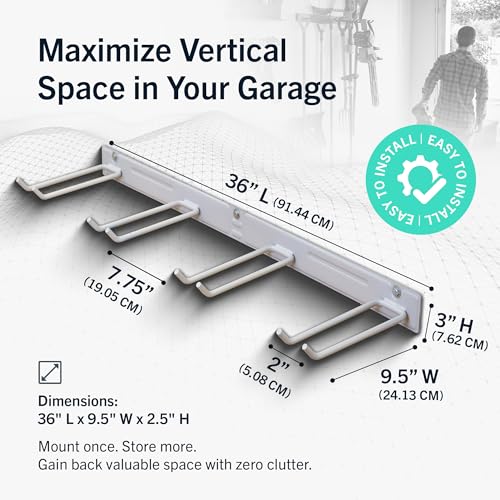 StoreYourBoard Garage Tool Organizer, 36 in, Holds 250 lb - color: GRAY, size: 36" Heavy Duty Steel Rack | 4 Hooks | Holds 250lbs
