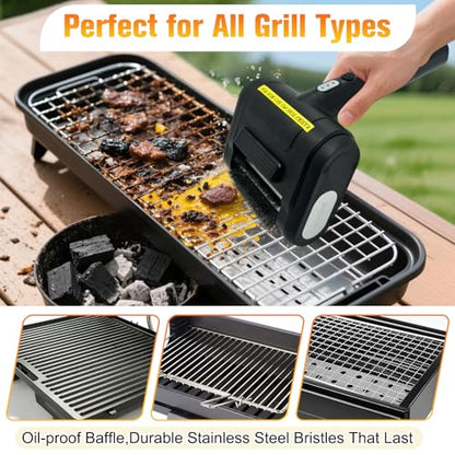 Electric Grill Brush Bristle for Outdoor, Grill Cleaning Brush Rechargeable BBQ Cleaner Brush Head,Safe Grill Brush with Scraper for Cast Iron Stainless-Steel Grates,Black