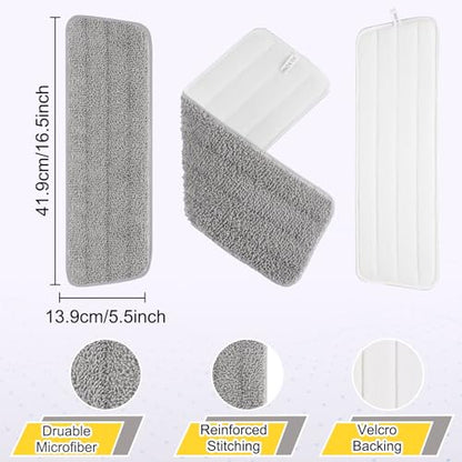 8 Pack 16.5 inch Reusable Mop Pads Microfiber Spray Mop Replacement Heads for Wet/Dry Mops Compatible with Bona Floor Care System - color: Gray Mop Pads