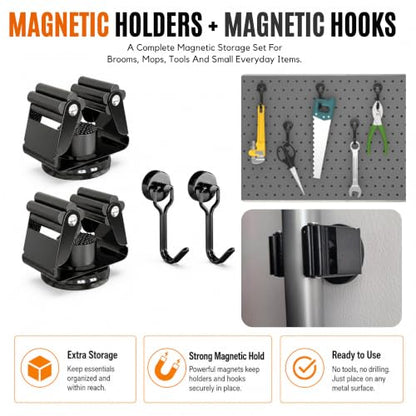 3-H 8 Pack Magnetic Broom Holder with 8 Pack Mini Magnetic Hooks,Black - color: Black, size: 8pc+8pc42mm-Magnet)