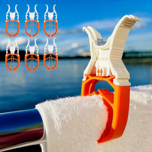 Orange - 6-Pack Towel Clip - Large Clips for Towels and Clothes - Storm Proof & Lockable Clothespin - Multi- Purpose Towel Clips for Chairs, Boat, RV, Camping, Stroller, Beach Chair - color: Orange