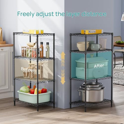 SINGAYE 4 Metal Shelves Wire Shelving Storage Shelf Adjustable Unit Pantry - color: Black, size: 4 Tier 14"Dx24"Wx48"H